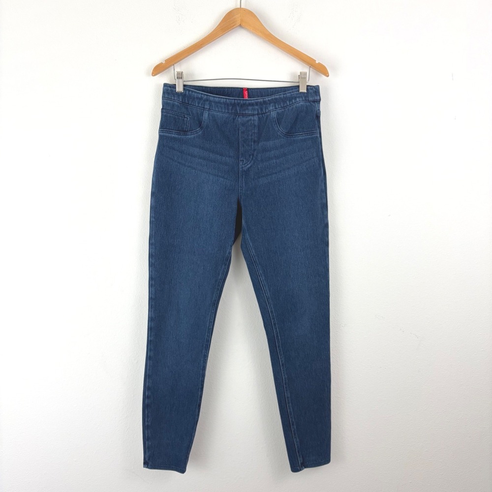 Spanx Large Pull On High Rise Denim Jeggings Indigo Shapewear Comfort Stretch